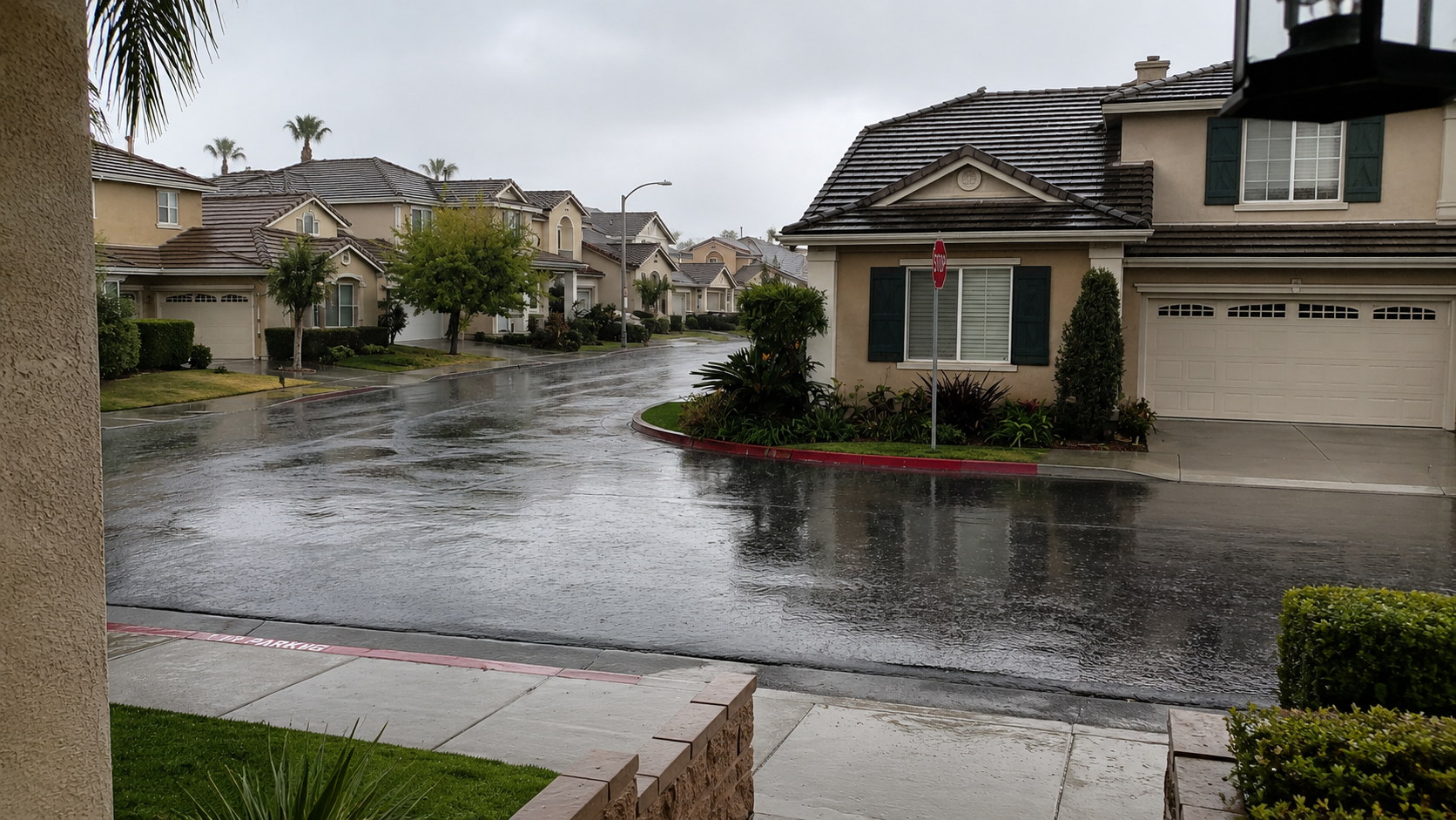 Carnelian community street during a September rainstorm