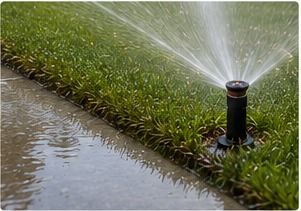 Sprinkler overspray reaching pavement and creating runoff